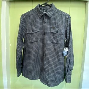 VOLCOM Boy’s Plaid Long Sleeve Collared Button Down Shirt Size L NAVY